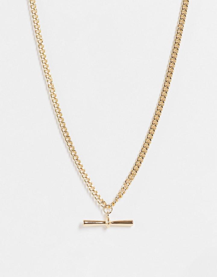 Svnx T Bar Necklace In Gold With Pearl Detail