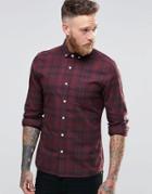 Asos Skinny Checked Shirt In Burgundy With Long Sleeves - Burgundy
