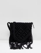 Park Lane Handmade Macrame Crossbody Bag - Black