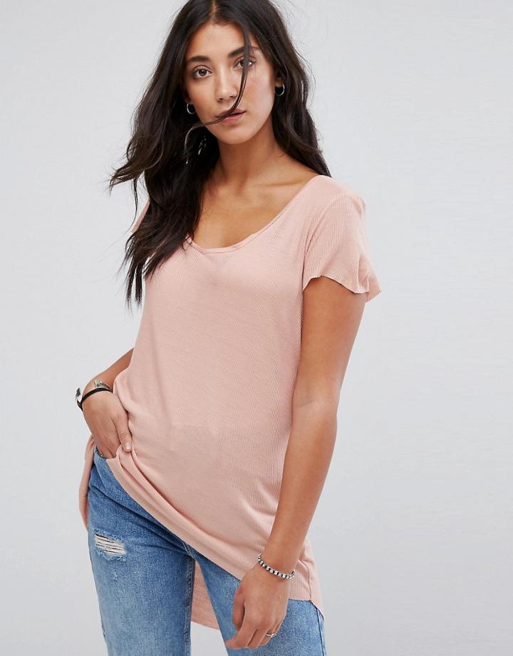 Brave Soul Belinda Dip Back T Shirt - Pink