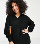 Asos Design Petite Knit V-neck Mini Dress In Black