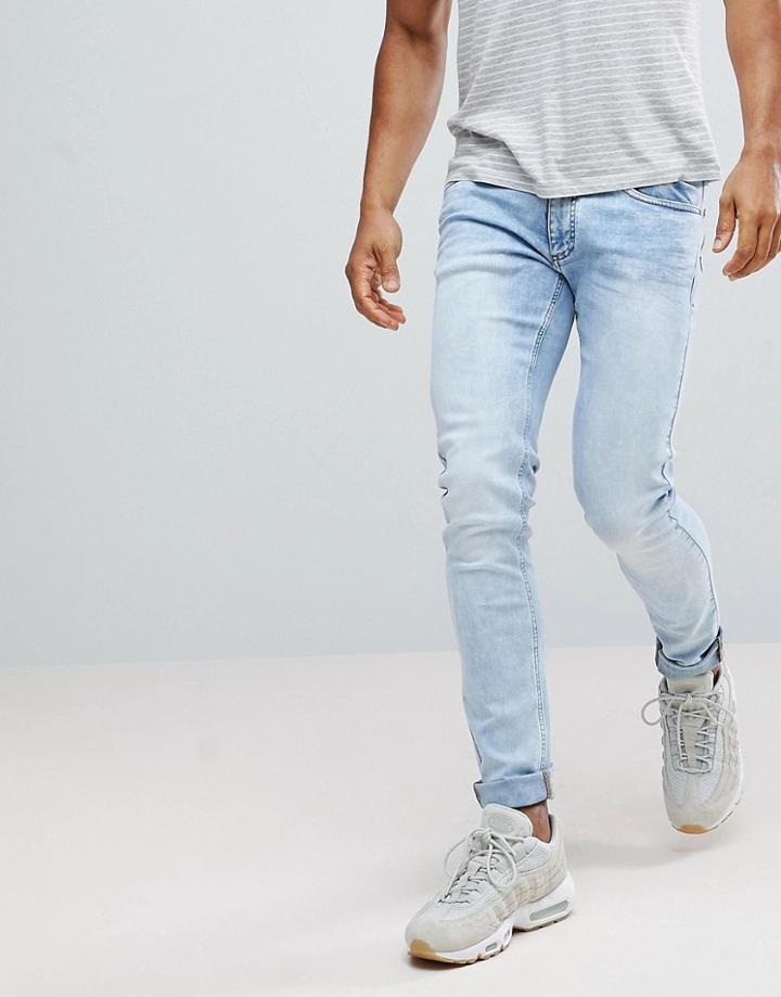 Versace Jeans Muscle Fit Jeans In Midwash Blue With Badge Logo - Blue