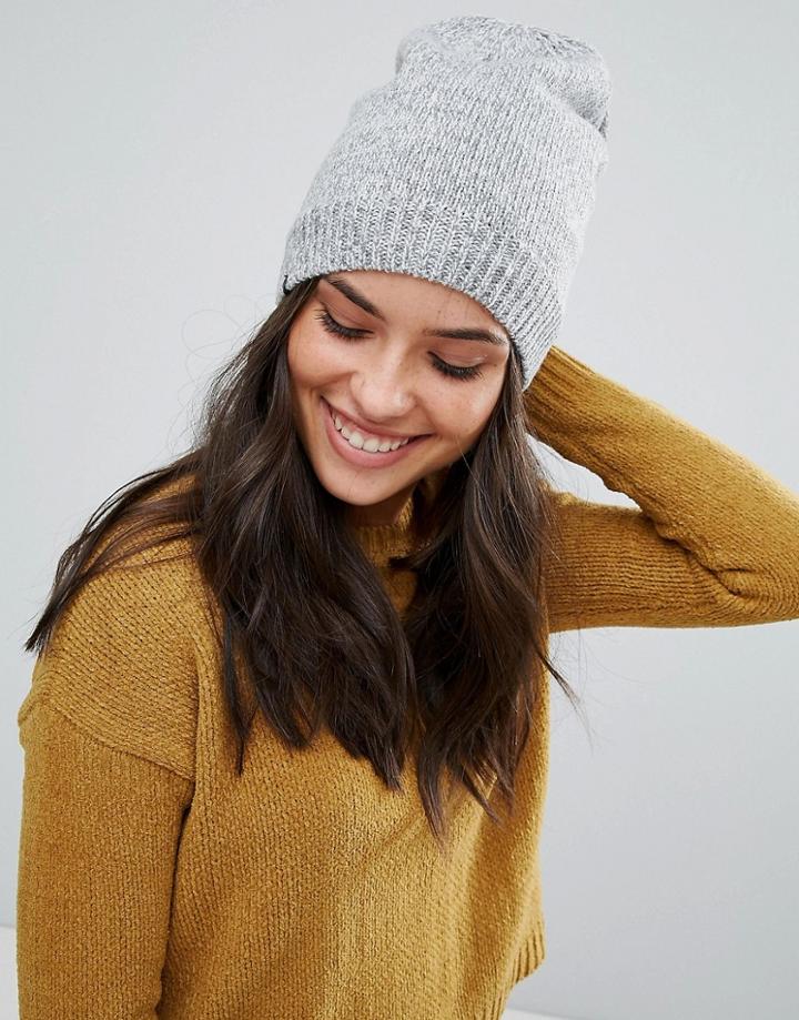 Plush Fleece Lined Knit Marled Beanie Hat In Heather Gray - Gray