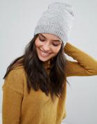 Plush Fleece Lined Knit Marled Beanie Hat In Heather Gray - Gray