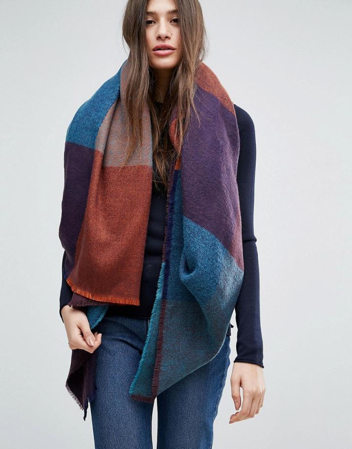 Asos Oversized Square Scarf In Blown Up 70s Woven Check - Multi