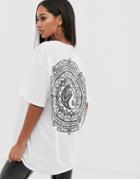 Hnr Ldn Ying Yang Back Print Graphic T-shirt In Oversized Fit - White
