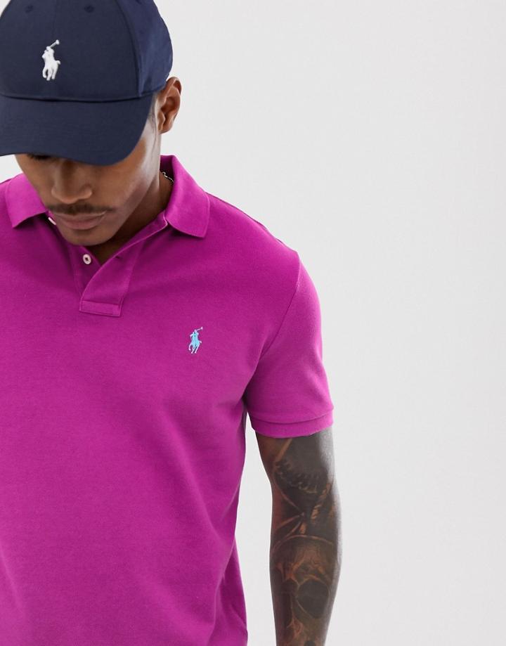 Polo Ralph Lauren Player Logo Pique Polo Custom Regular Fit In Dark Pink