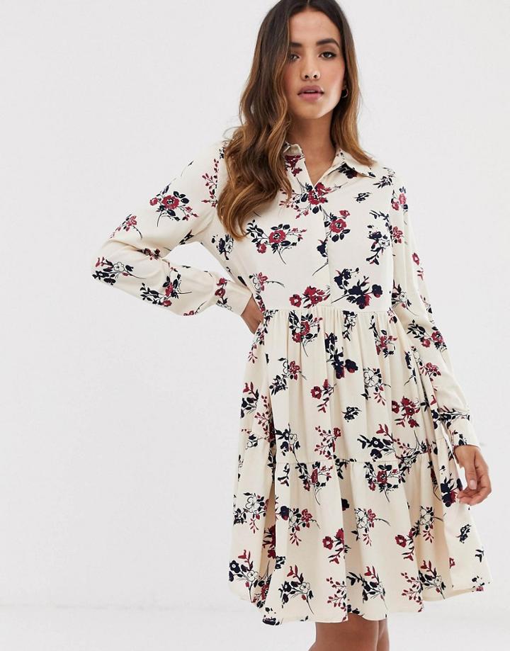 Y.a.s Floral High Neck Dress-white