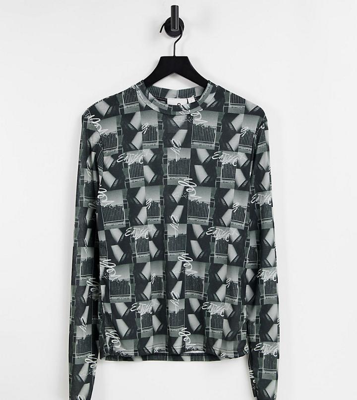 Collusion Mesh Photographic Long Sleeve T-shirt-multi