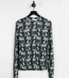 Collusion Mesh Photographic Long Sleeve T-shirt-multi
