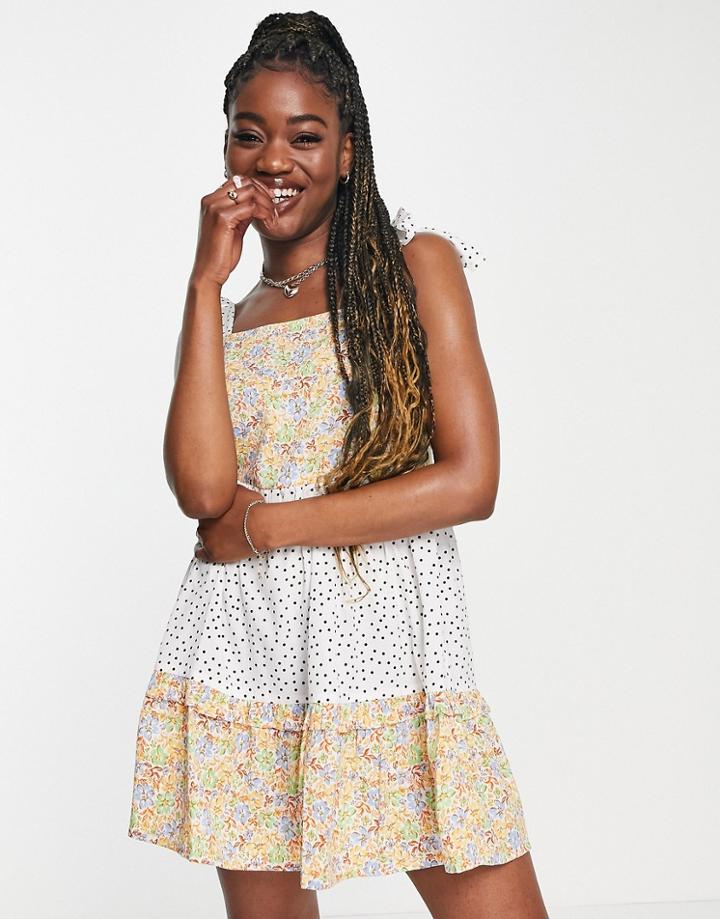 Influence Bow Tie Strap Cami Mini Dress In Mixed Floral-multi