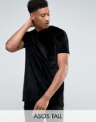 Asos Tall Longline Velvet T-shirt In Black - Black