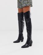 Truffle Collection Western Thigh High Boots In Black Croc