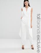 Lavish Alice Tall Sleeveless Tuxedo Jumpsuit - White