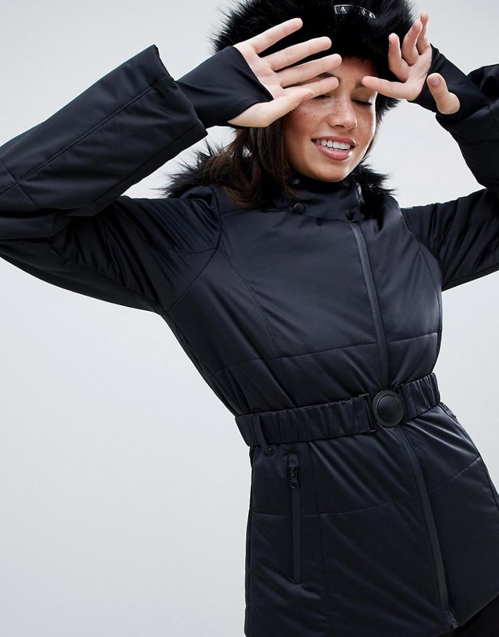 Asos 4505 Ski Jacket With Belt And Padded Panel Detail - Black
