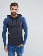 Asos Muscle Fit Hooded Raglan Long Sleeve T-shirt With Cuffs - Multi