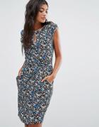 Trollied Dolly Notch Floral Print Dress - Black