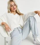 Asos Design Petite Sweater With V-neck And Ribbed Sleeves In Cream-white
