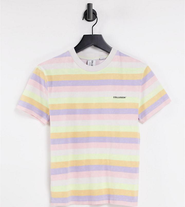 Collusion Unisex Vintage Fit T-shirt In Pastel Stripe In Pique-multi
