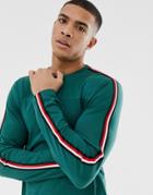 Burton Menswear T-shirt With Sleeve Taping In Green - Green