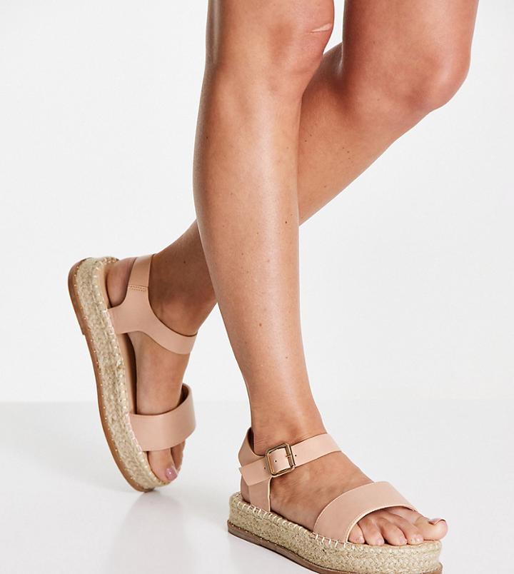 Truffle Collection Wide Fit Cross Strap Flatform Espadrille Sandals In Natural-neutral