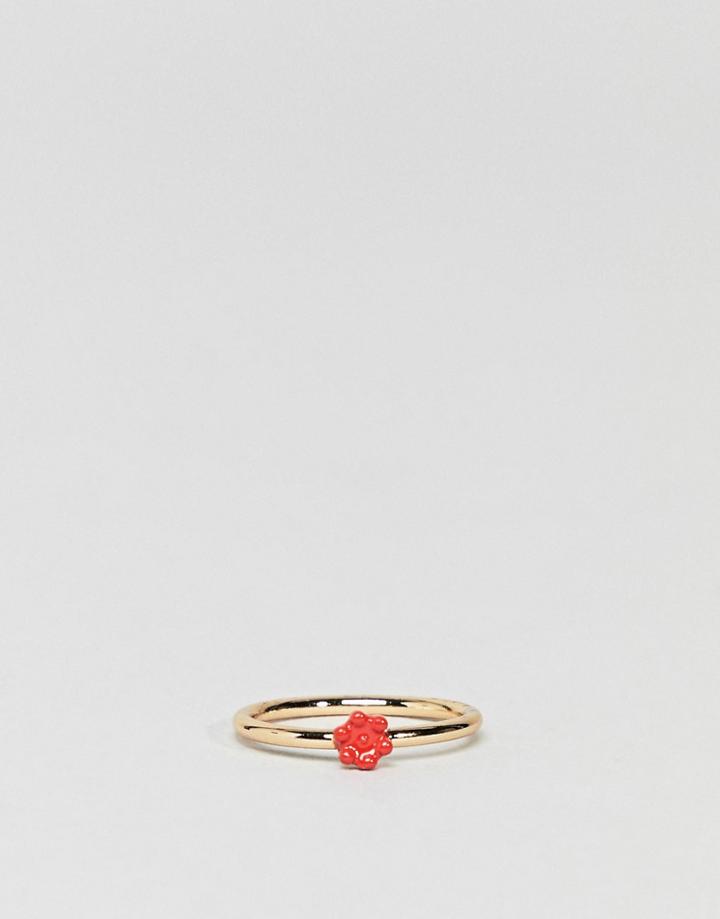 Asos Design Pinky Ring With Rose In Gold - Gold