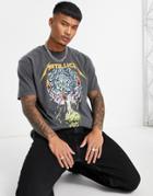 Topman Oversized Fit T-shirt With Front And Back Metallica Tour Print In Washed Black