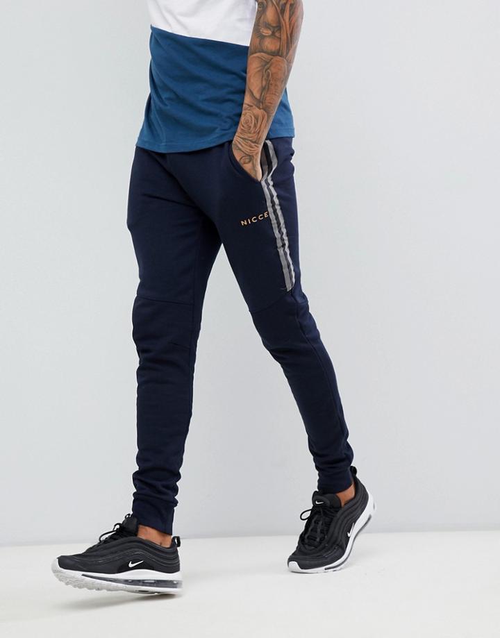 Nicce Bronco Skinny Sweatpants With Side Stripes-navy