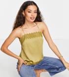 Y.a.s Petite Recycled Cami Top With Lace Detail In Khaki Green