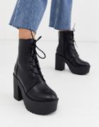 Asos Design Elements Chunky Lace Up Boots In Black