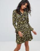 Liquorish Wrap Front Dress In Leopard Print - Green
