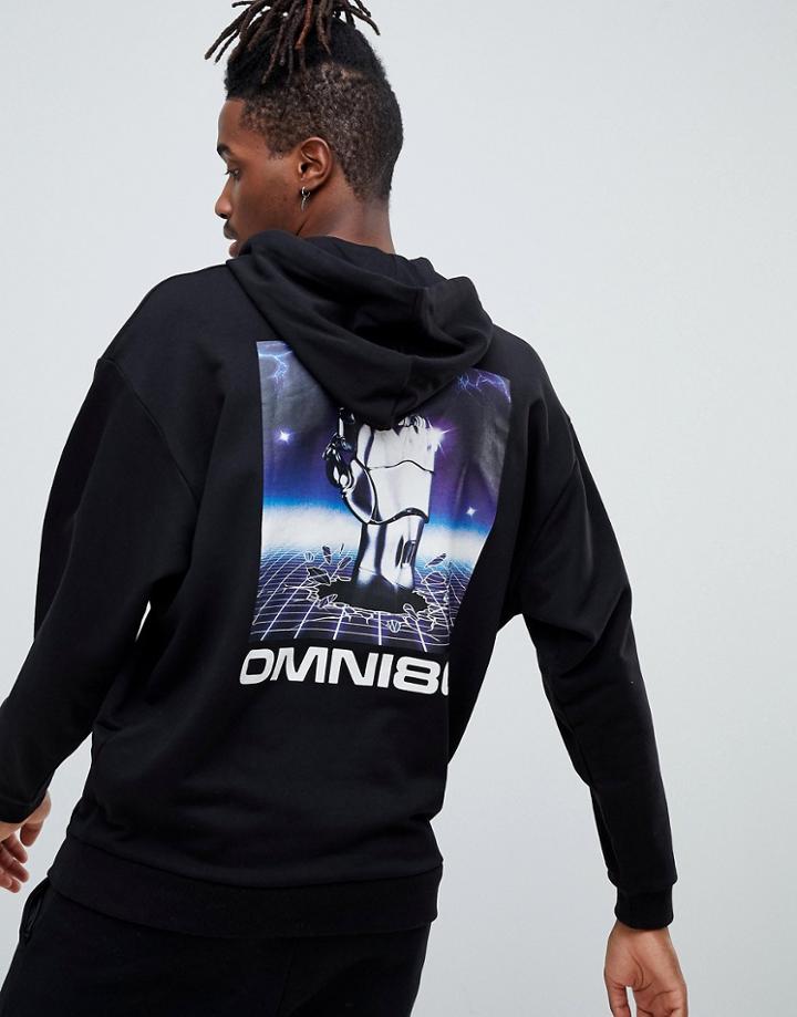 Asos Design Oversized Hoodie With Digital Back Print - Black
