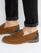 Asos Penny Loafers In Tan Suede With Leather Heel Detail - Tan