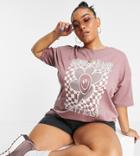 Asos Design Curve Oversized T-shirt With Take It Easy Print In Brown