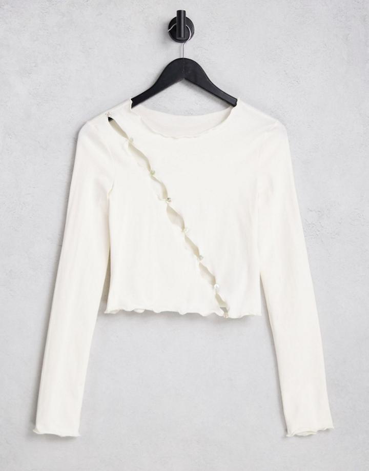 Na-kd Cotton Asymmetric Button Top In Cream - Cream-white