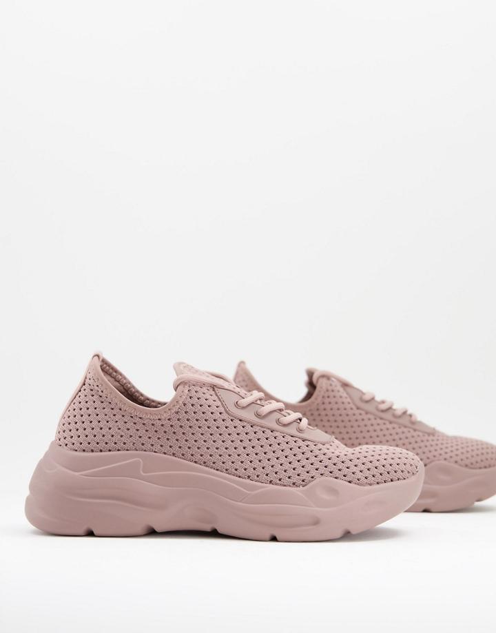 Asos Design Denmark Chunky Knit Lace Up Sneakers In Rose-pink