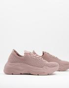 Asos Design Denmark Chunky Knit Lace Up Sneakers In Rose-pink