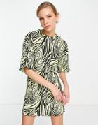 Asos Design Plisse Oversized T-shirt Dress In Black And Yellow Swirl Print