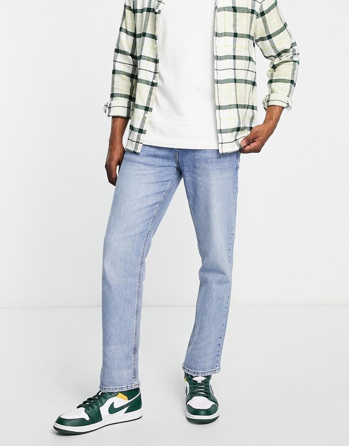River Island Straight Jeans In Light Wash Blue