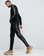 Asos Design Tracksuit Jersey Track Jacket/skinny Joggers With Camo Side Stripe - Black