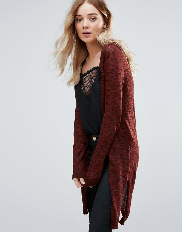 Vero Moda Long Line Fine Knit Cardigan - Red