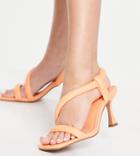 Asos Design Wide Fit Hanson Padded Mid Heeled Sandals In Peach-orange
