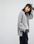 Asos Chunky Cardigan With Volume Sleeves - Gray