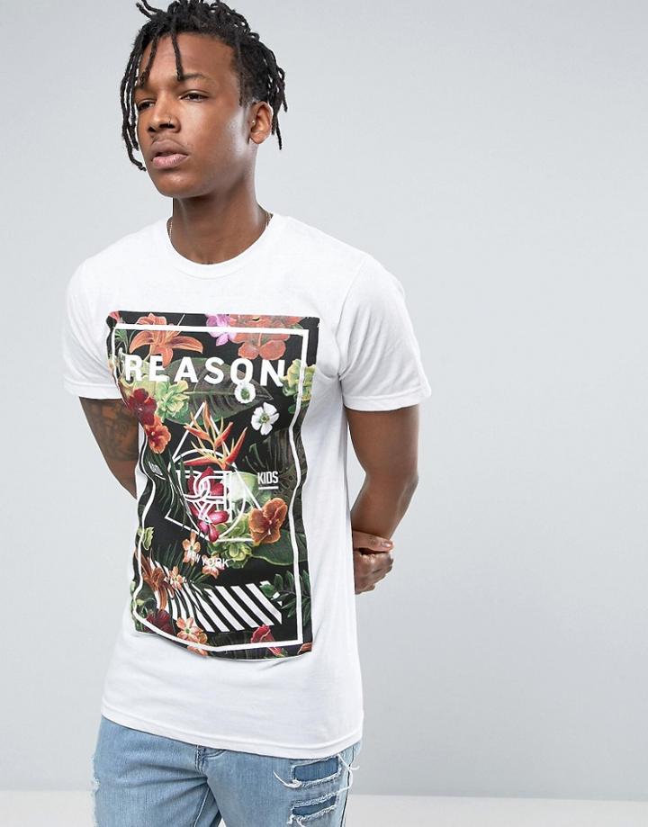 Reason Logo T-shirt In White With Floral Print - White