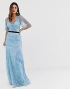 Forever U Lace Maxi Dress With Contrast Waistband In Blue - Blue