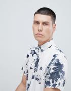 Selected Homme Short Sleeve Viscose Shirt With All Over Print - White