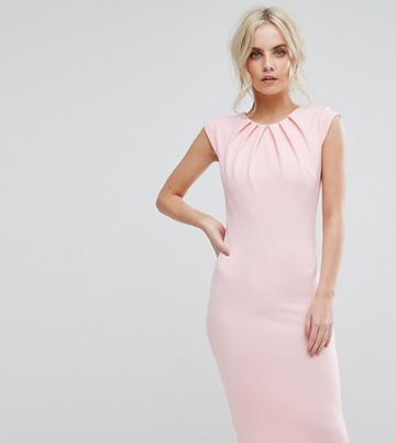 City Goddess Petite Pleat Detail Midi Dress - Pink