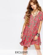 Reclaimed Vintage Button Front Tea Dress In Paisley Floral Print - Red