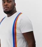 Asos Design Plus T-shirt With Vertical Rainbow Taping-white