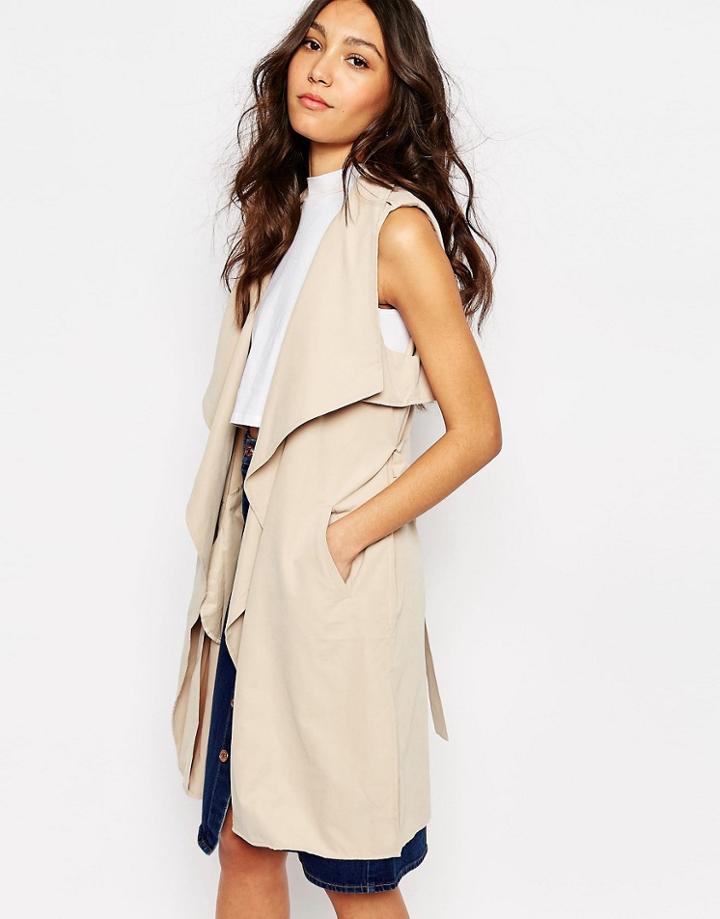 First & I Sleeveless Trench Coat - Cream